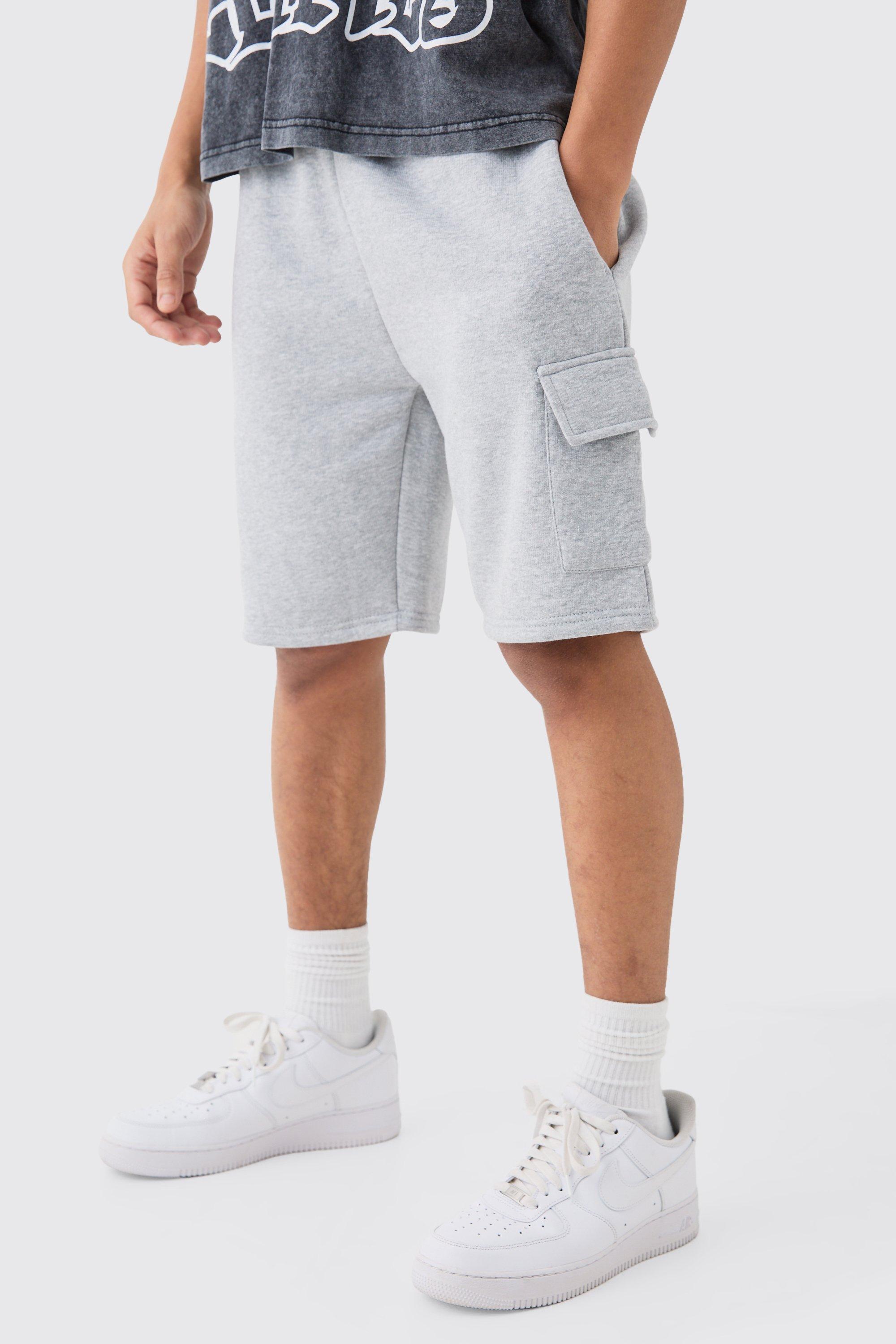 Mens Grey Loose Fit Cargo Short, Grey